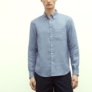 Long Sleeve Solid Linen Shirt - Brand New - NEVER WORN - Medium Blue